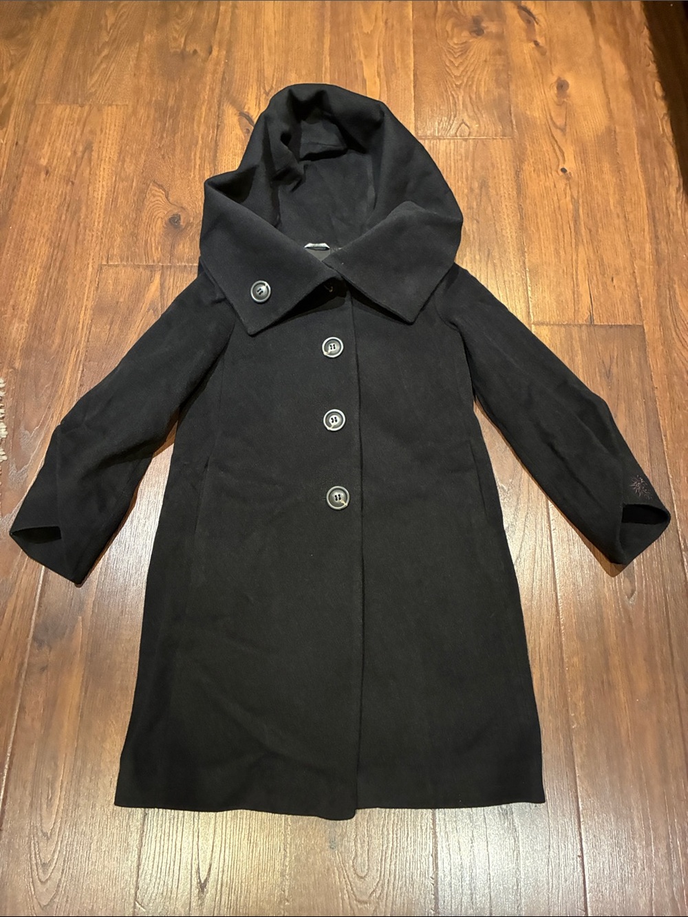 Women's Black Hooded Single-Breasted Trench Coat